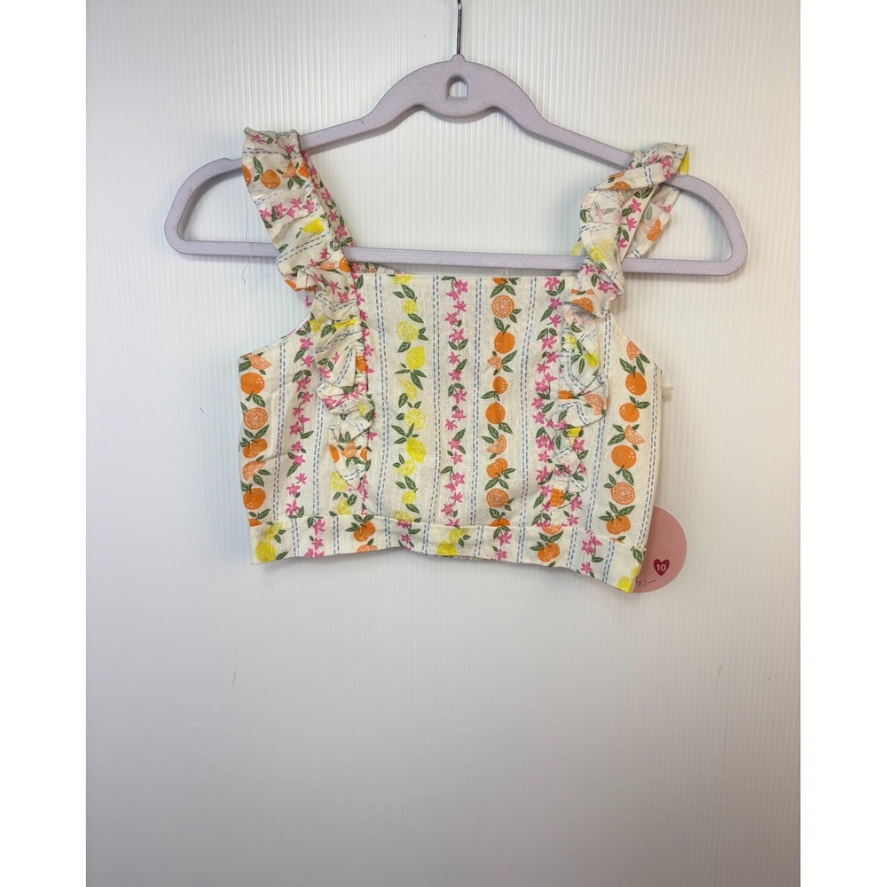 Paisley Lane Girls Size 10 Ruffle Crop Top Citrus Fruit Linen Blend Floral New